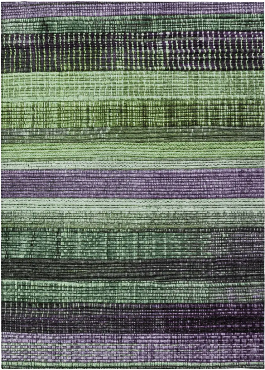 Purple And Green Striped Washable Indoor Outdoor Area Rug Photo 8