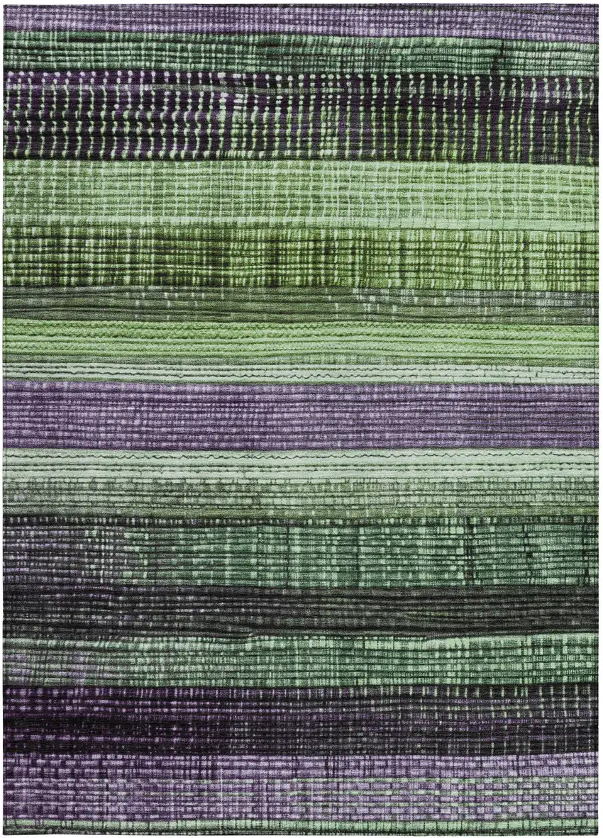 Purple And Green Striped Washable Indoor Outdoor Area Rug Photo 9