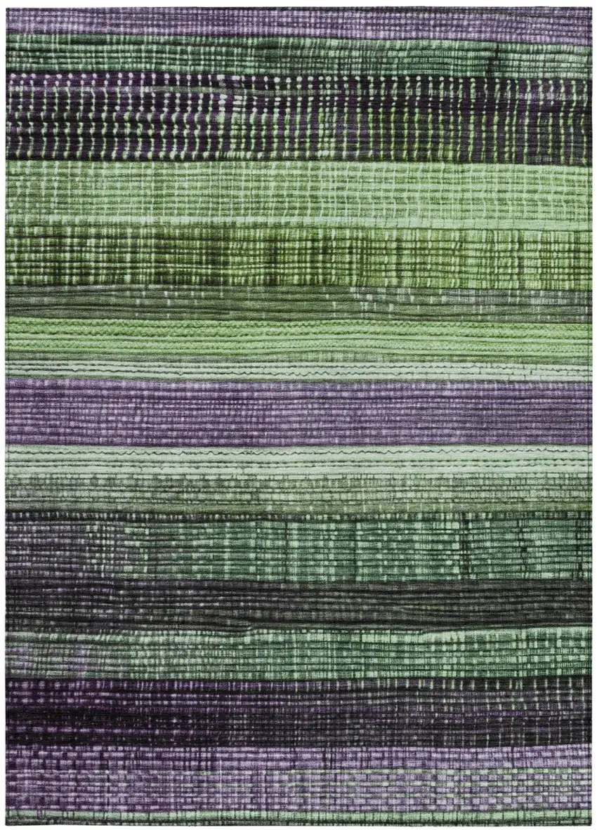 Purple And Green Striped Washable Indoor Outdoor Area Rug Photo 6