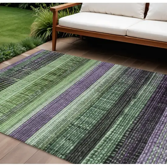 Purple And Green Striped Washable Indoor Outdoor Area Rug Photo 1