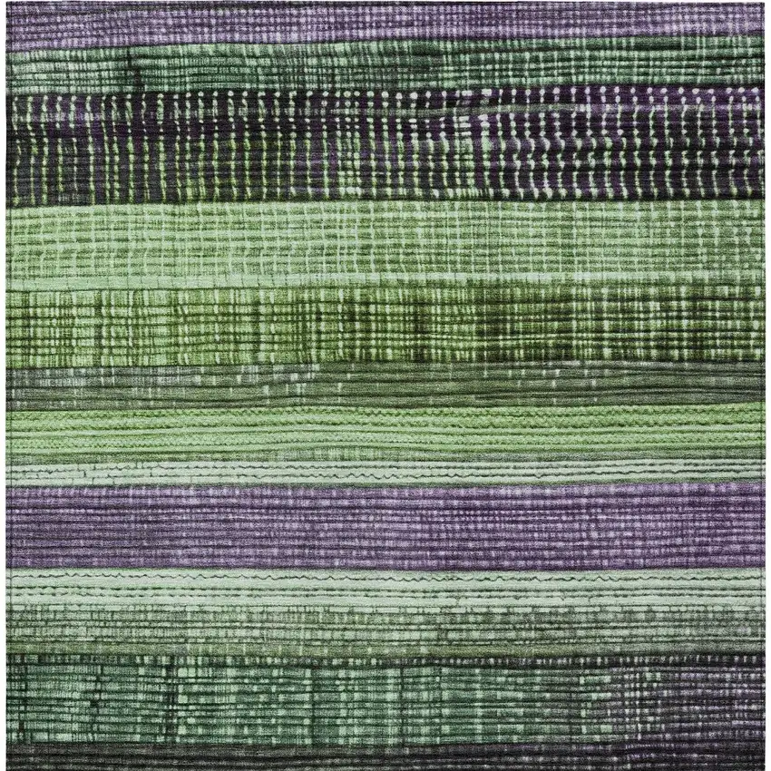Purple And Green Striped Washable Indoor Outdoor Area Rug Photo 7