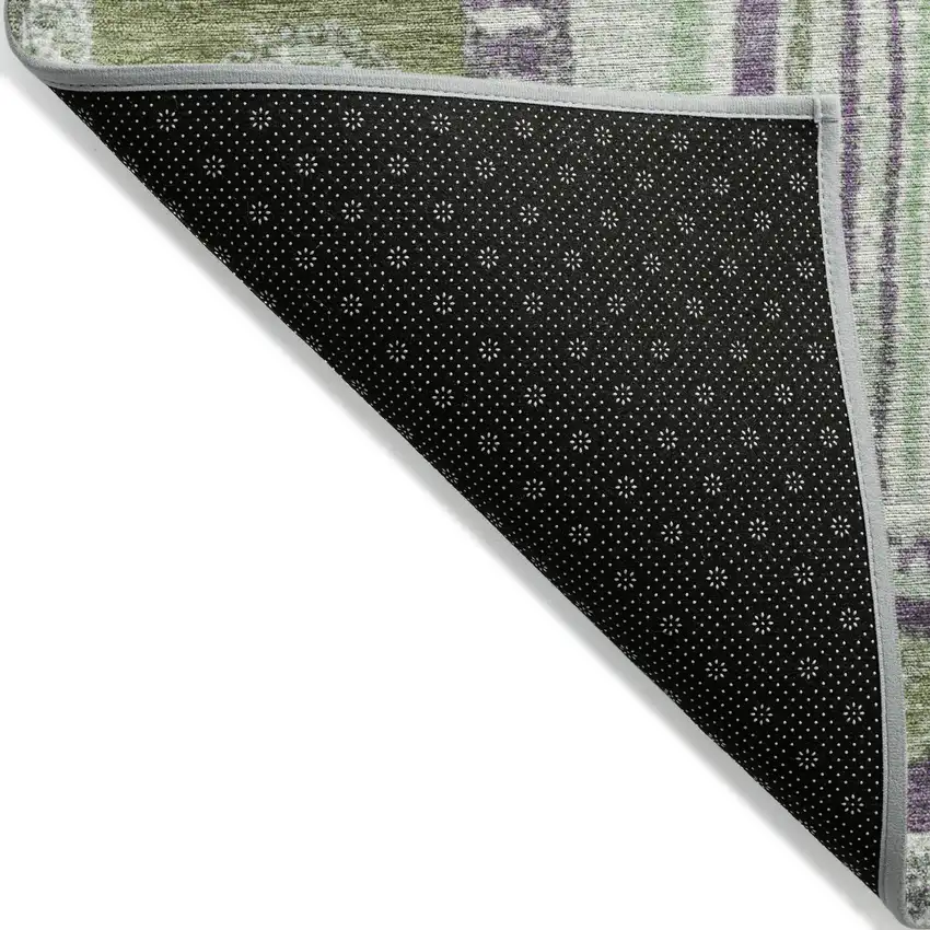 Purple And Green Striped Washable Indoor Outdoor Area Rug Photo 8