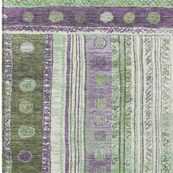 Purple And Green Striped Washable Indoor Outdoor Area Rug Photo 4