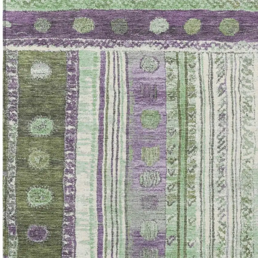 Purple And Green Striped Washable Indoor Outdoor Area Rug Photo 4