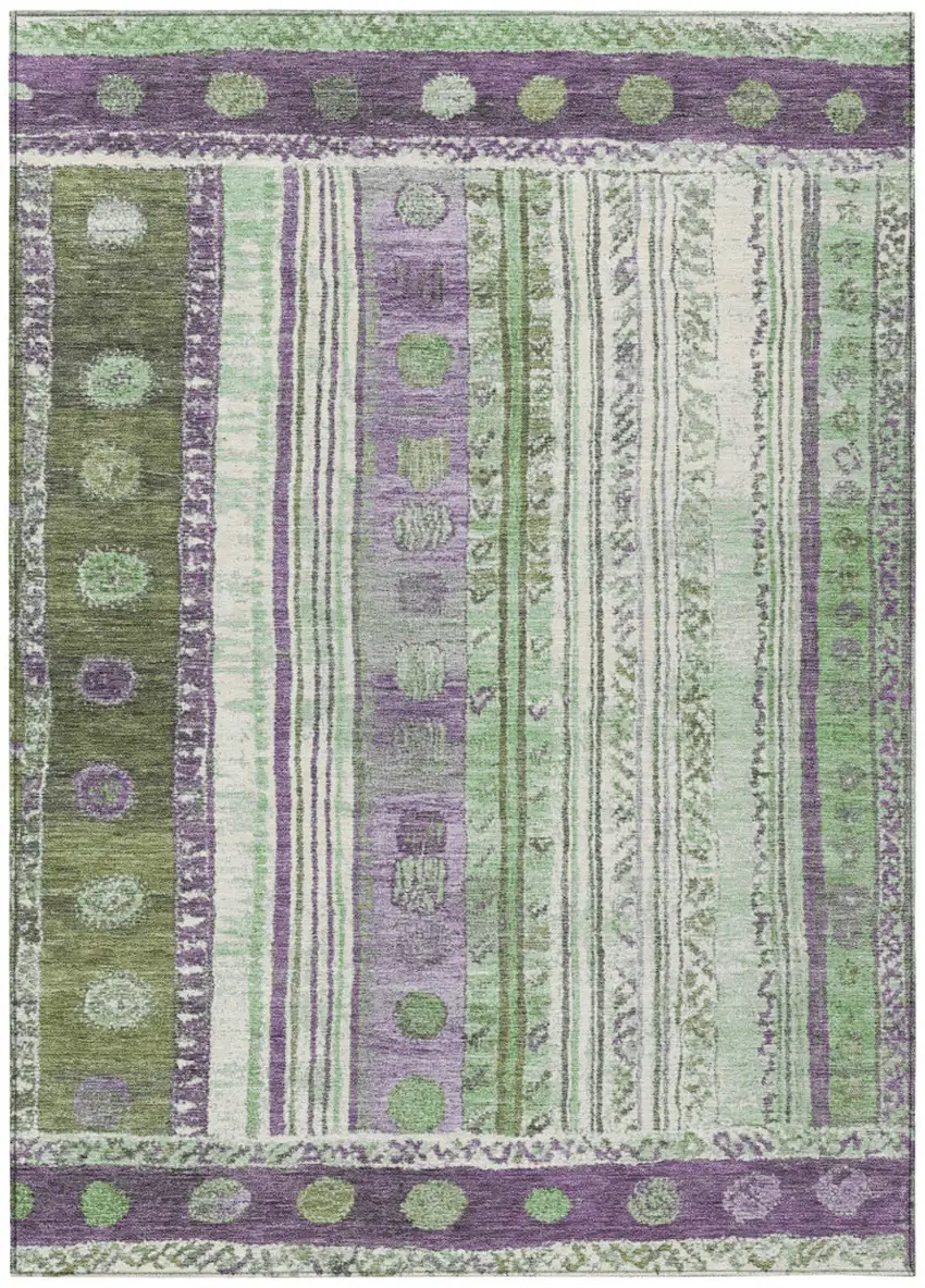Purple And Green Striped Washable Indoor Outdoor Area Rug Photo 1