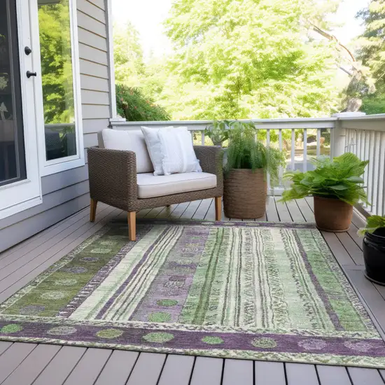 Purple And Green Striped Washable Indoor Outdoor Area Rug Photo 8