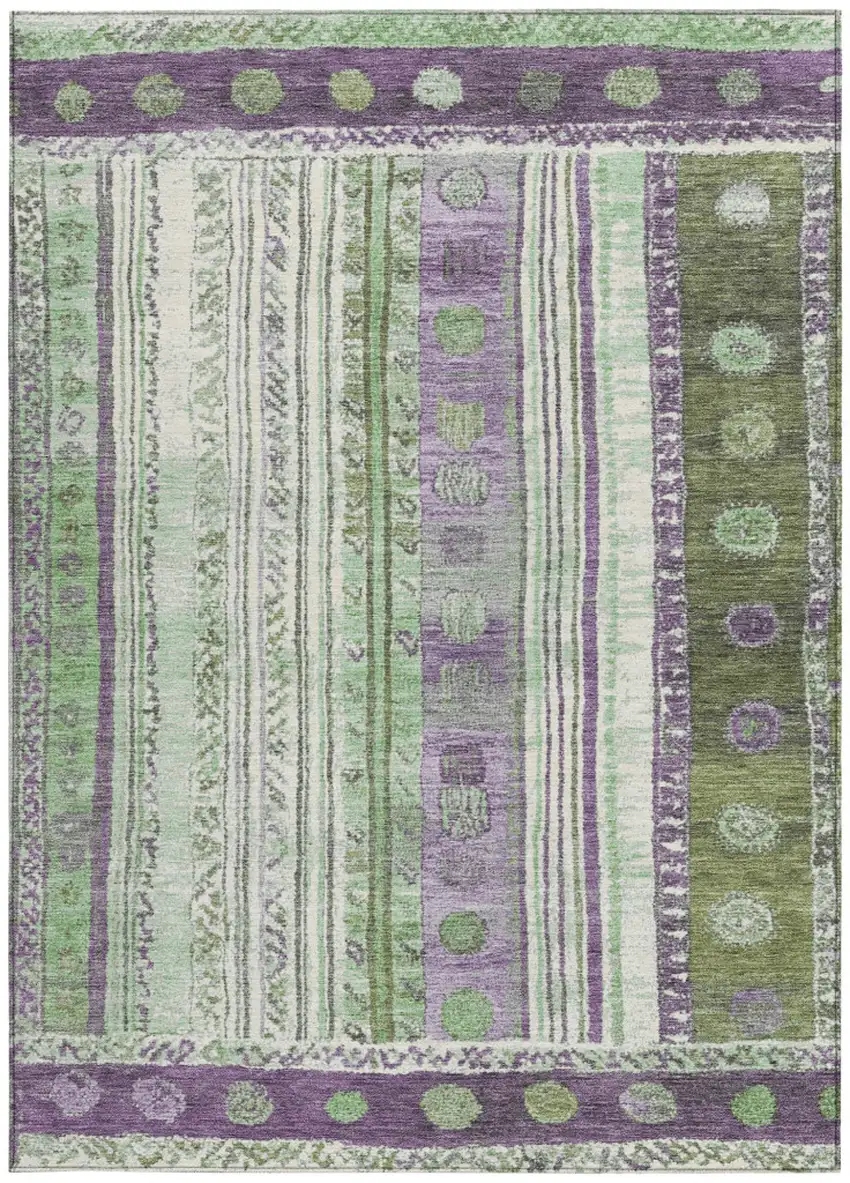 Purple And Green Striped Washable Indoor Outdoor Area Rug Photo 3