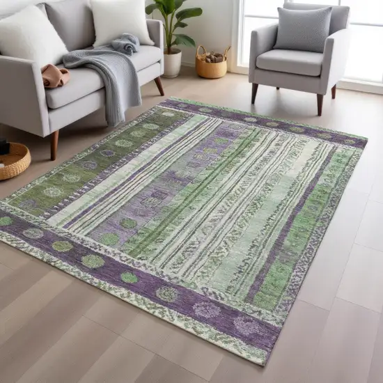 Purple And Green Striped Washable Indoor Outdoor Area Rug Photo 6