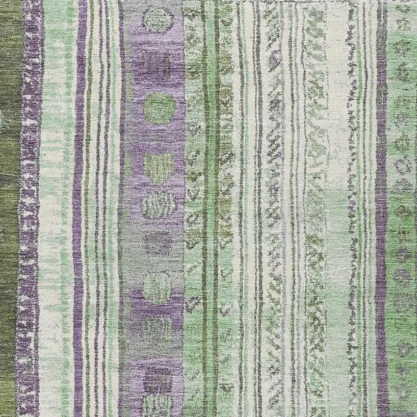 Purple And Green Striped Washable Indoor Outdoor Area Rug Photo 6