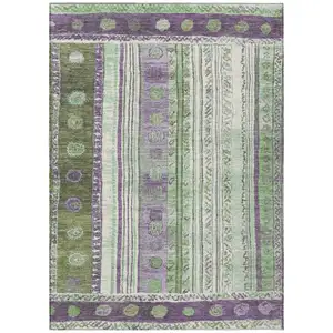 Photo of Purple And Green Striped Washable Indoor Outdoor Area Rug