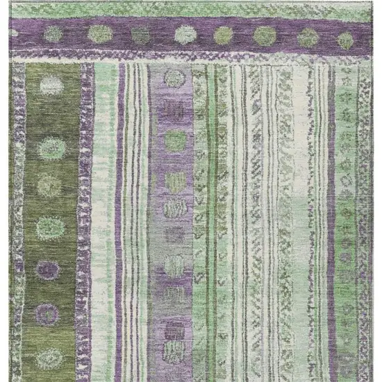 Purple And Green Striped Washable Indoor Outdoor Area Rug Photo 7