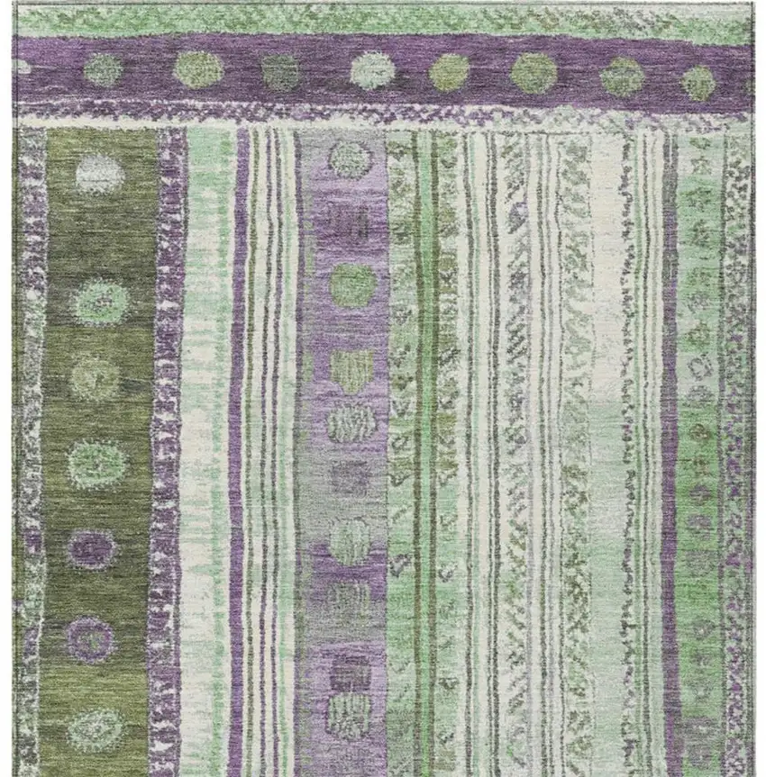Purple And Green Striped Washable Indoor Outdoor Area Rug Photo 7