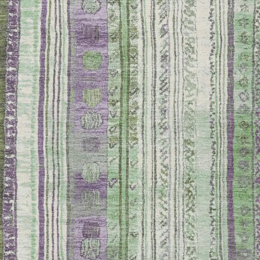 Purple And Green Striped Washable Indoor Outdoor Area Rug Photo 3