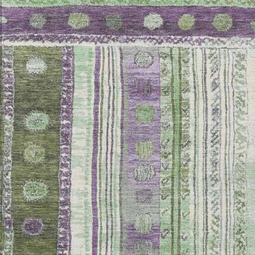 Purple And Green Striped Washable Indoor Outdoor Area Rug Photo 3