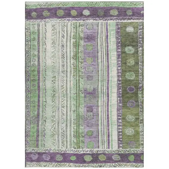 Purple And Green Striped Washable Indoor Outdoor Area Rug Photo 4