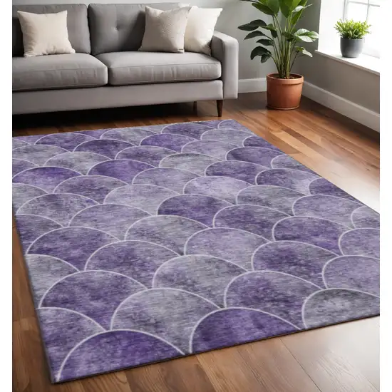 Purple And Ivory Abstract Geometric Washable Area Rug With UV Protection Photo 2