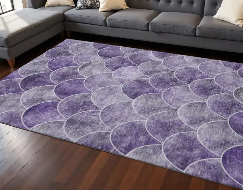 Purple And Ivory Abstract Geometric Washable Area Rug With UV Protection Photo 2