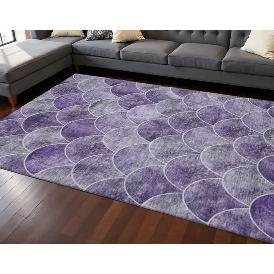 Purple And Ivory Abstract Geometric Washable Area Rug With UV Protection Photo 2