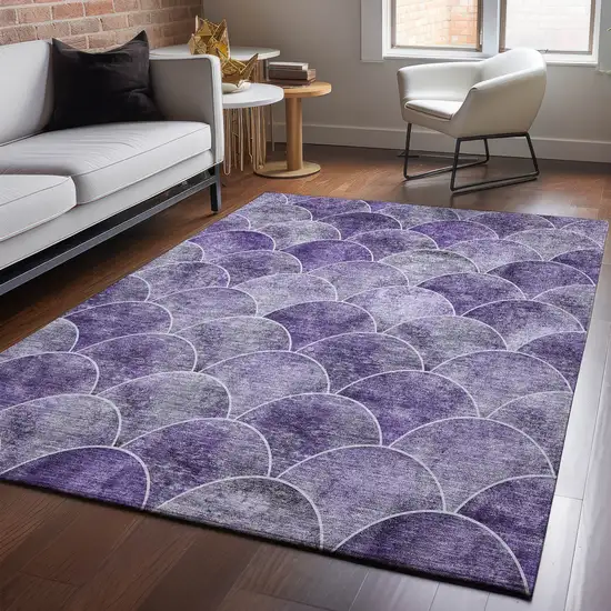 Purple And Ivory Abstract Geometric Washable Area Rug With UV Protection Photo 5