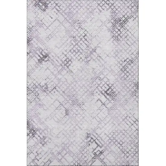 Purple And Ivory Abstract Geometric Washable Area Rug With UV Protection Photo 3