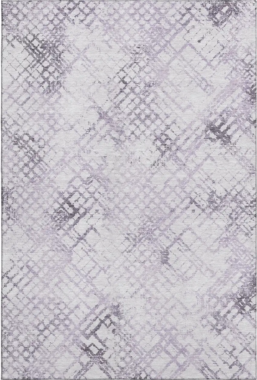 Purple And Ivory Abstract Geometric Washable Area Rug With UV Protection Photo 1