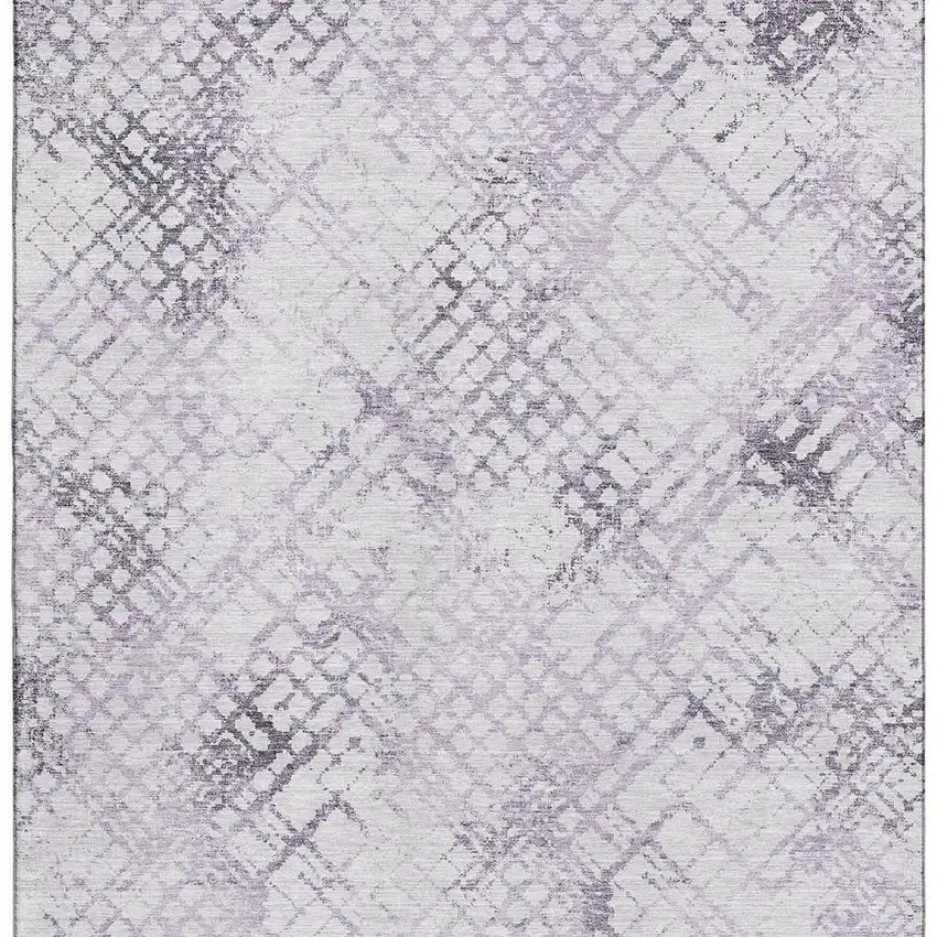 Purple And Ivory Abstract Geometric Washable Area Rug With UV Protection Photo 3