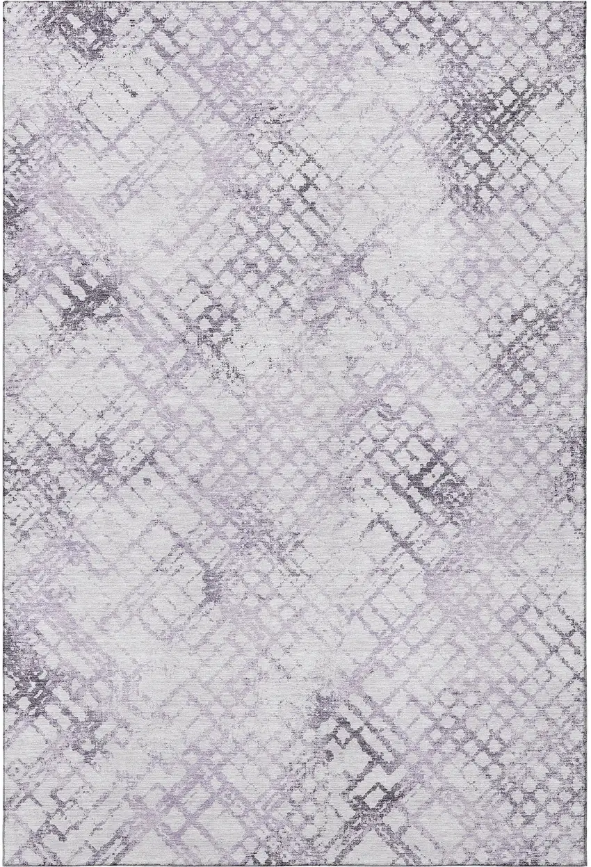 Purple And Ivory Abstract Geometric Washable Area Rug With UV Protection Photo 4