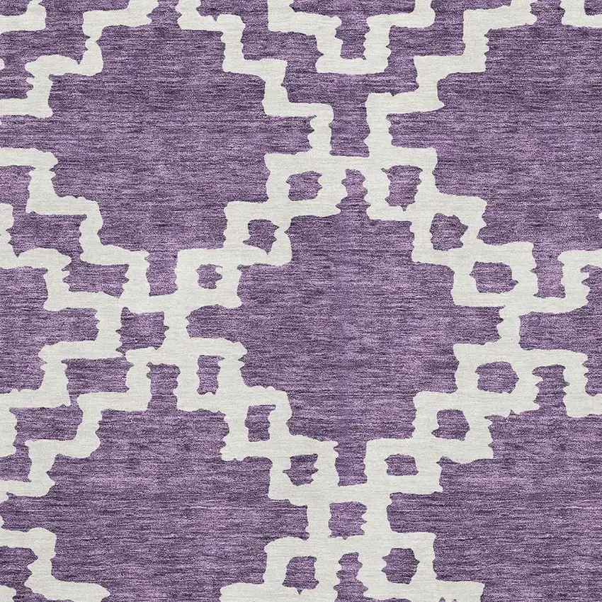 Purple And Ivory Abstract Geometric Washable Area Rug With UV Protection Photo 3