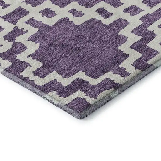 Purple And Ivory Abstract Geometric Washable Area Rug With UV Protection Photo 8