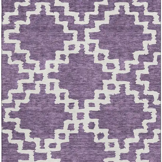 Purple And Ivory Abstract Geometric Washable Area Rug With UV Protection Photo 4