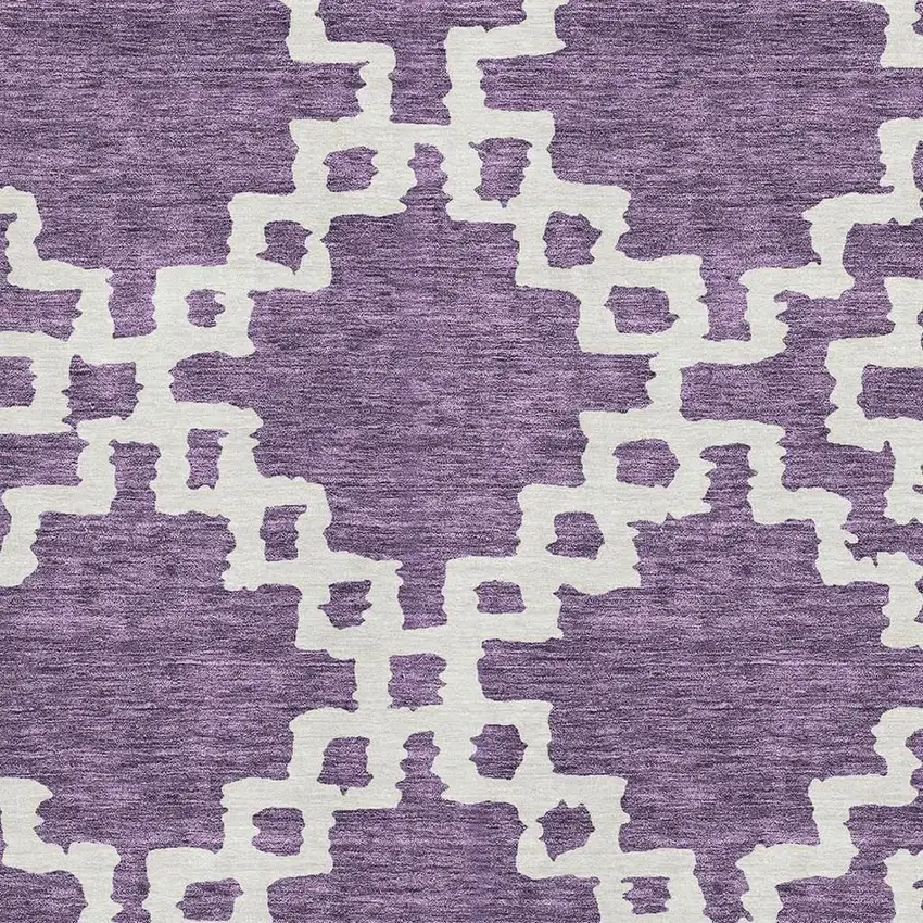Purple And Ivory Abstract Geometric Washable Area Rug With UV Protection Photo 3