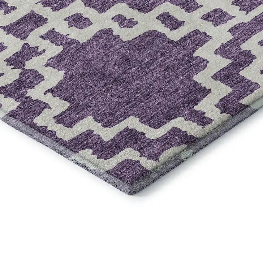 Purple And Ivory Abstract Geometric Washable Area Rug With UV Protection Photo 8