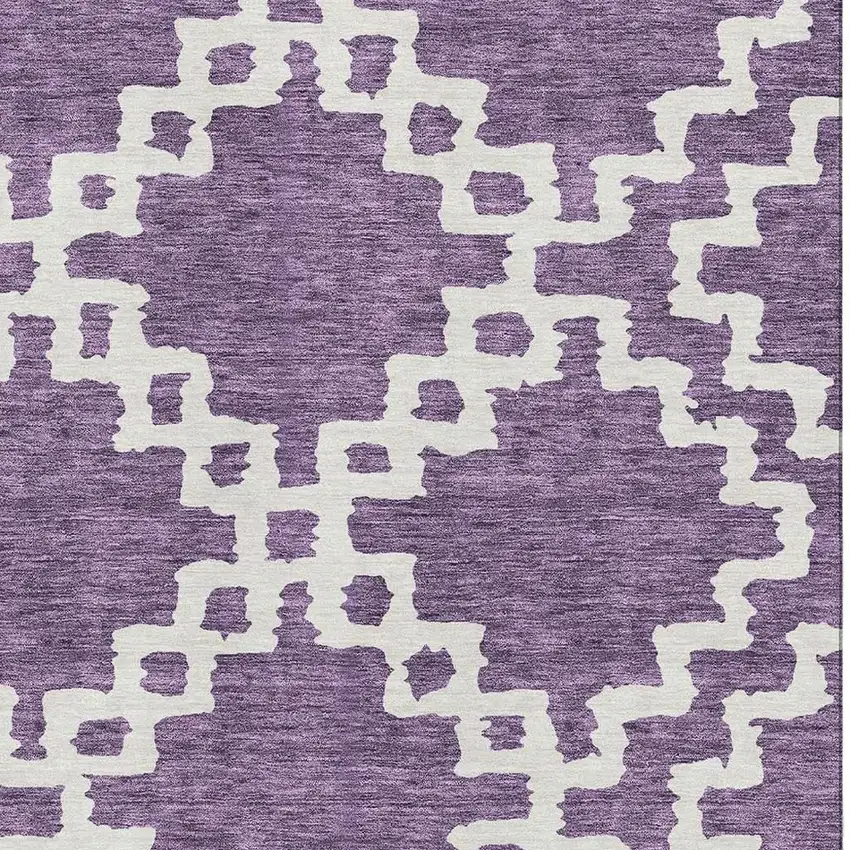 Purple And Ivory Abstract Geometric Washable Area Rug With UV Protection Photo 3