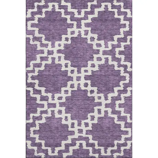 Purple And Ivory Abstract Geometric Washable Area Rug With UV Protection Photo 1