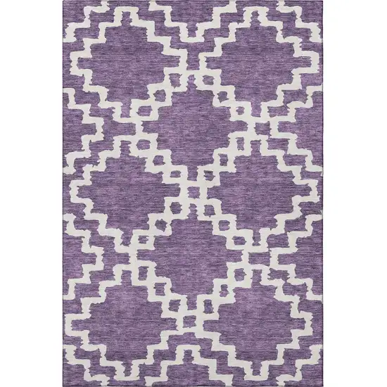 Purple And Ivory Abstract Geometric Washable Area Rug With UV Protection Photo 4