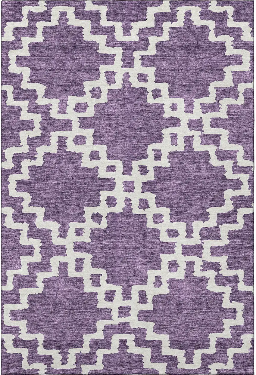 Purple And Ivory Abstract Geometric Washable Area Rug With UV Protection Photo 4