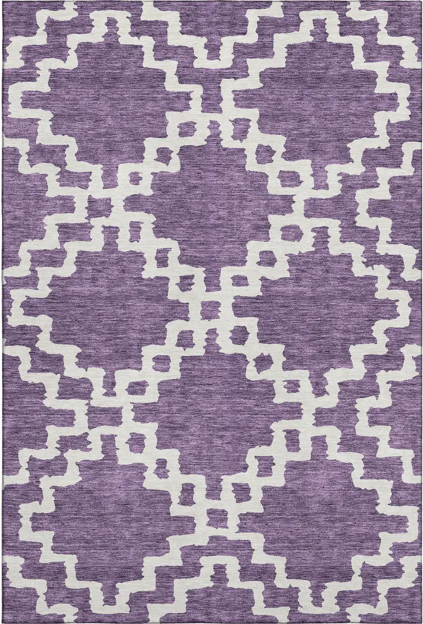 Purple And Ivory Abstract Geometric Washable Area Rug With UV Protection Photo 1