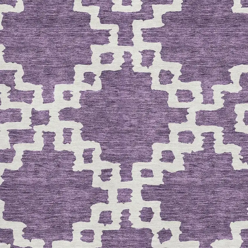 Purple And Ivory Abstract Geometric Washable Area Rug With UV Protection Photo 3