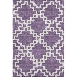 Photo of Purple And Ivory Abstract Geometric Washable Area Rug With UV Protection