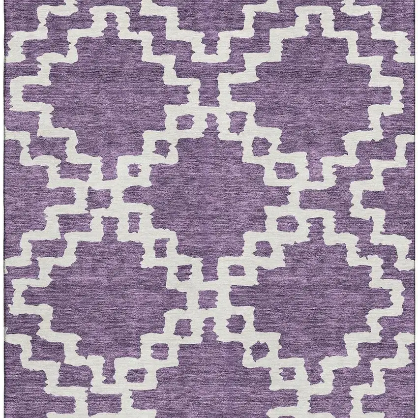 Purple And Ivory Abstract Geometric Washable Area Rug With UV Protection Photo 4