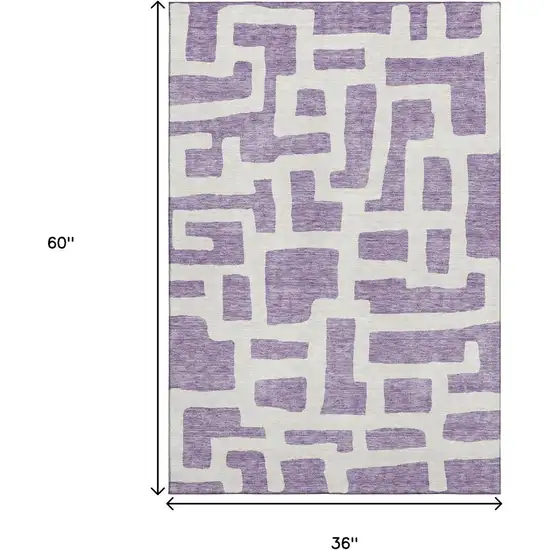 Purple And Ivory Abstract Geometric Washable Area Rug With UV Protection Photo 3