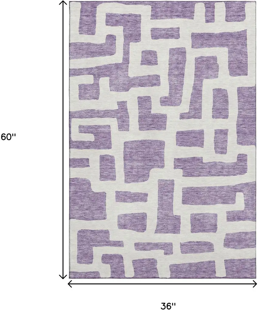 Purple And Ivory Abstract Geometric Washable Area Rug With UV Protection Photo 3