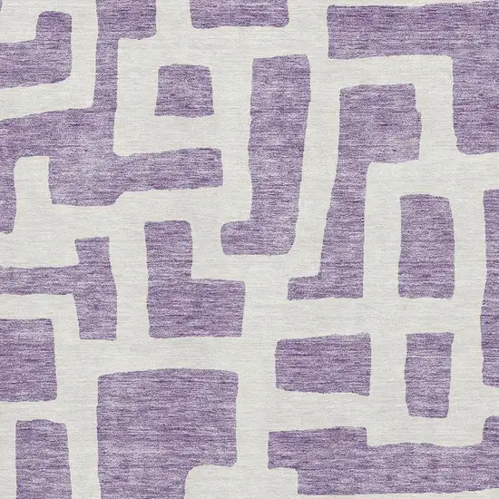 Purple And Ivory Abstract Geometric Washable Area Rug With UV Protection Photo 3