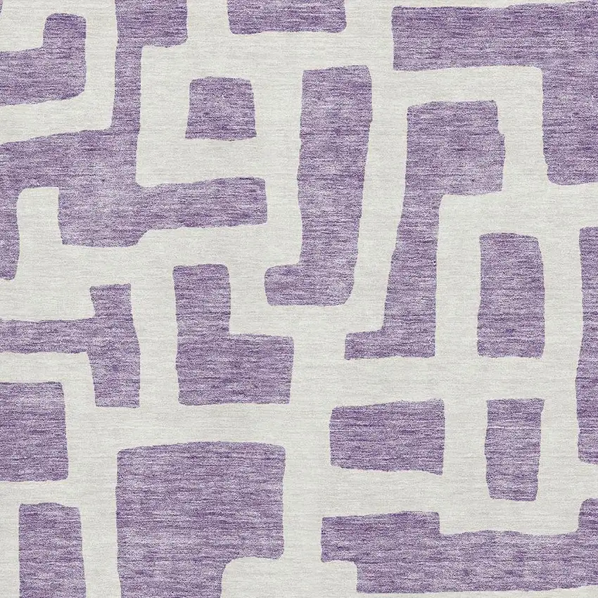 Purple And Ivory Abstract Geometric Washable Area Rug With UV Protection Photo 3