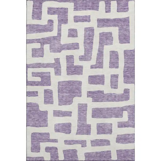 Purple And Ivory Abstract Geometric Washable Area Rug With UV Protection Photo 1