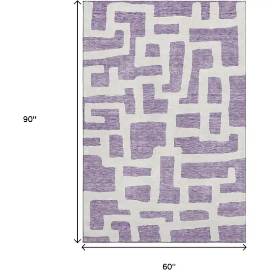 Purple And Ivory Abstract Geometric Washable Area Rug With UV Protection Photo 3