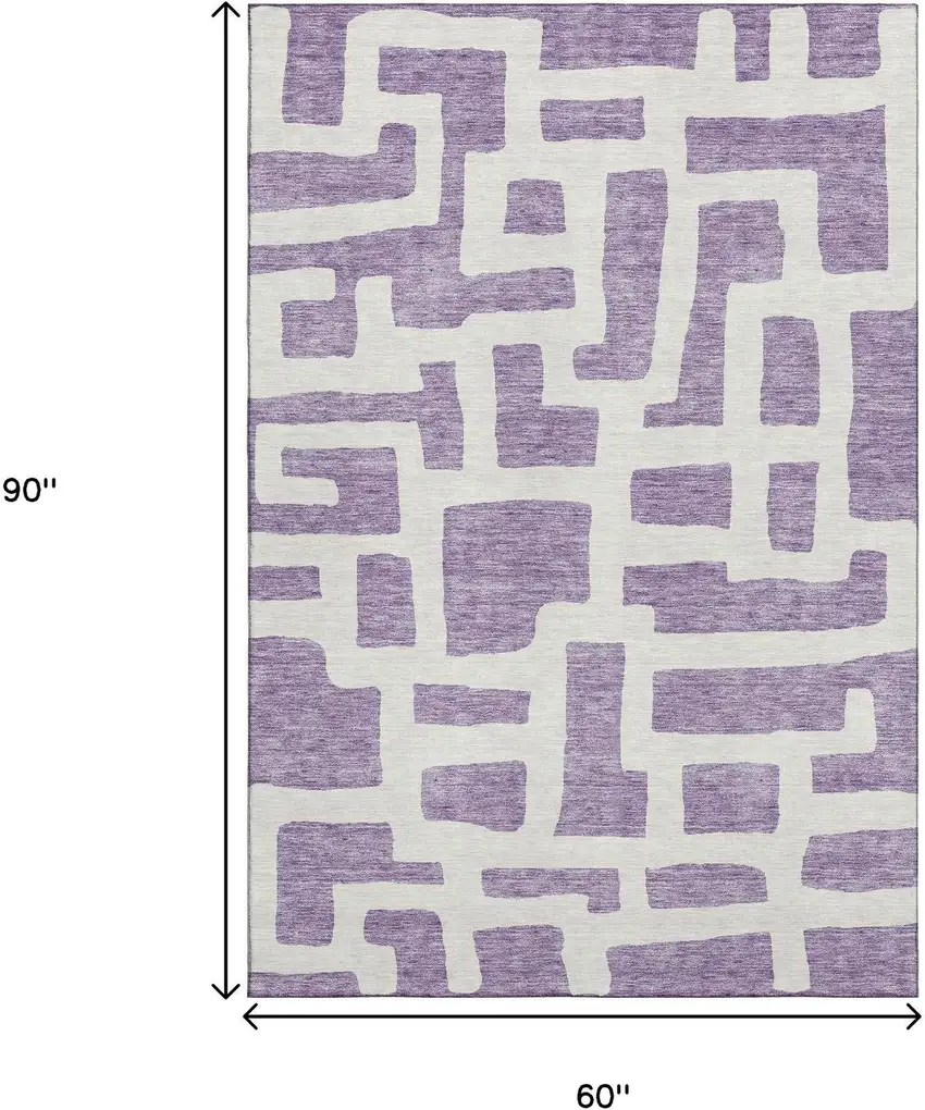 Purple And Ivory Abstract Geometric Washable Area Rug With UV Protection Photo 3