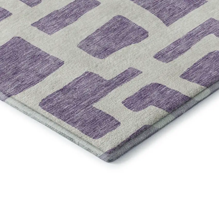 Purple And Ivory Abstract Geometric Washable Area Rug With UV Protection Photo 8