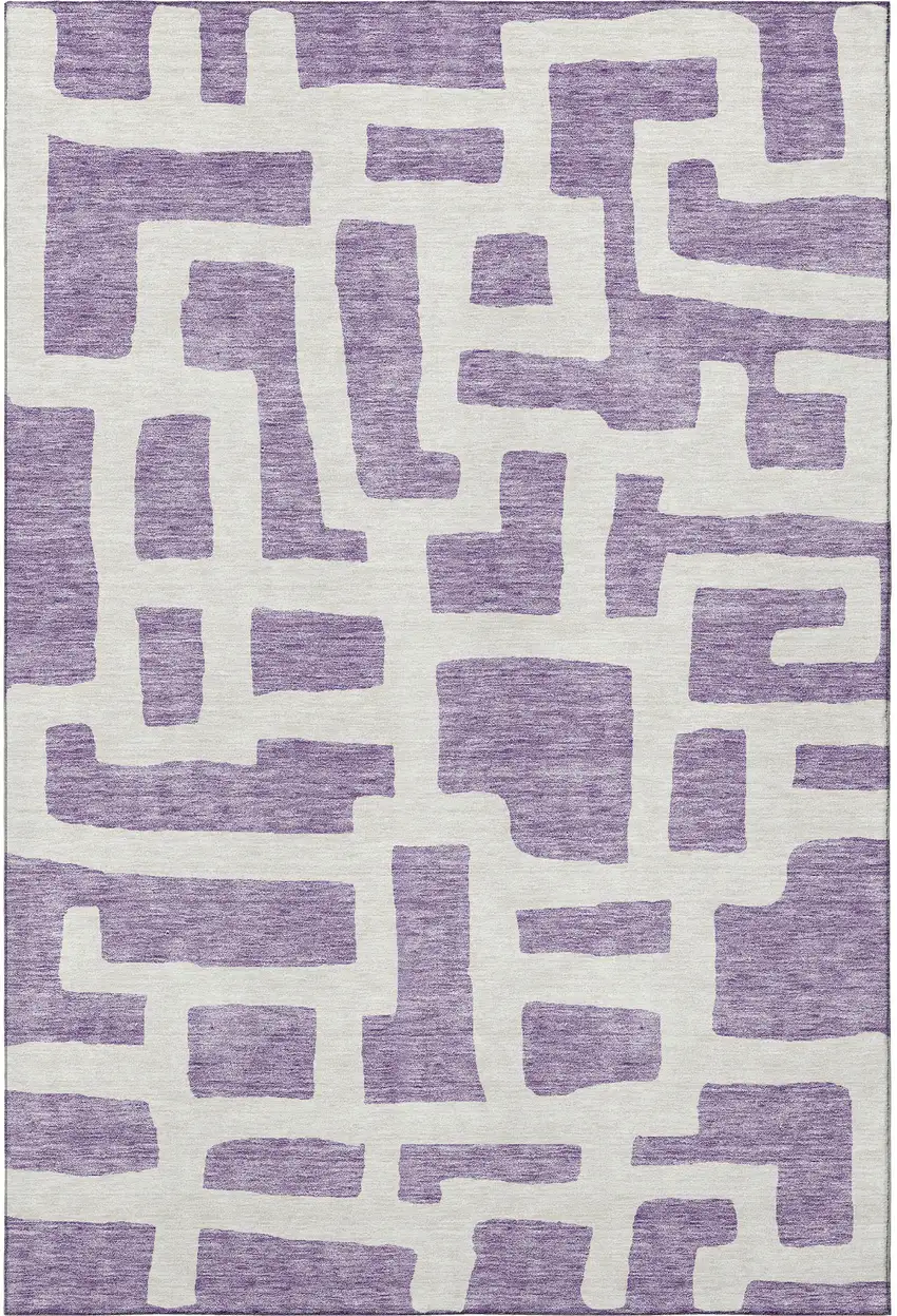 Purple And Ivory Abstract Geometric Washable Area Rug With UV Protection Photo 4