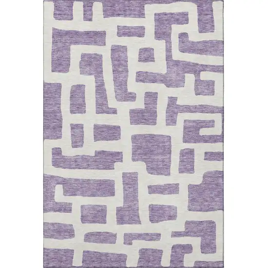 Purple And Ivory Abstract Geometric Washable Area Rug With UV Protection Photo 3